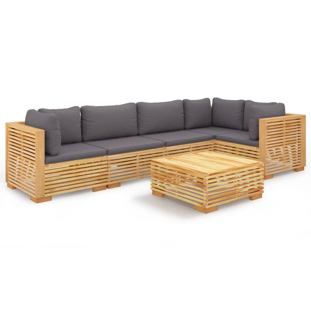 Salon de jardin 6 pcs avec coussins Bois de teck solide