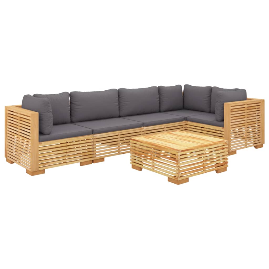 Salon de jardin 6 pcs avec coussins Bois de teck solide