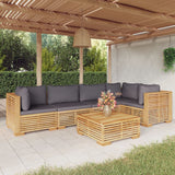 Salon de jardin 6 pcs avec coussins Bois de teck solide