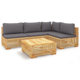 Salon de jardin 5 pcs avec coussins Bois de teck solide