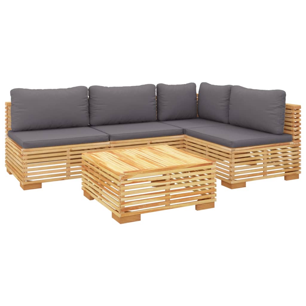 Salon de jardin 5 pcs avec coussins Bois de teck solide