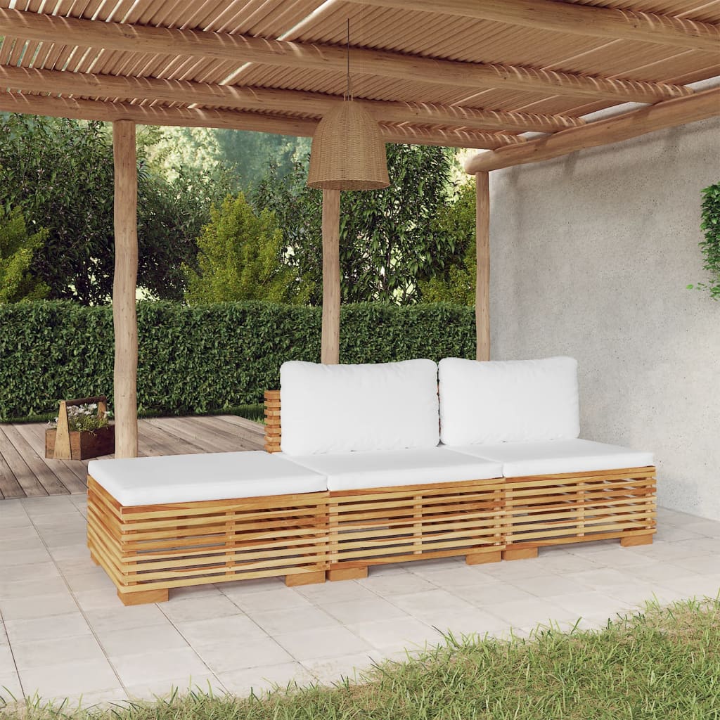 Salon de jardin 3 pcs avec coussins Bois de teck solide