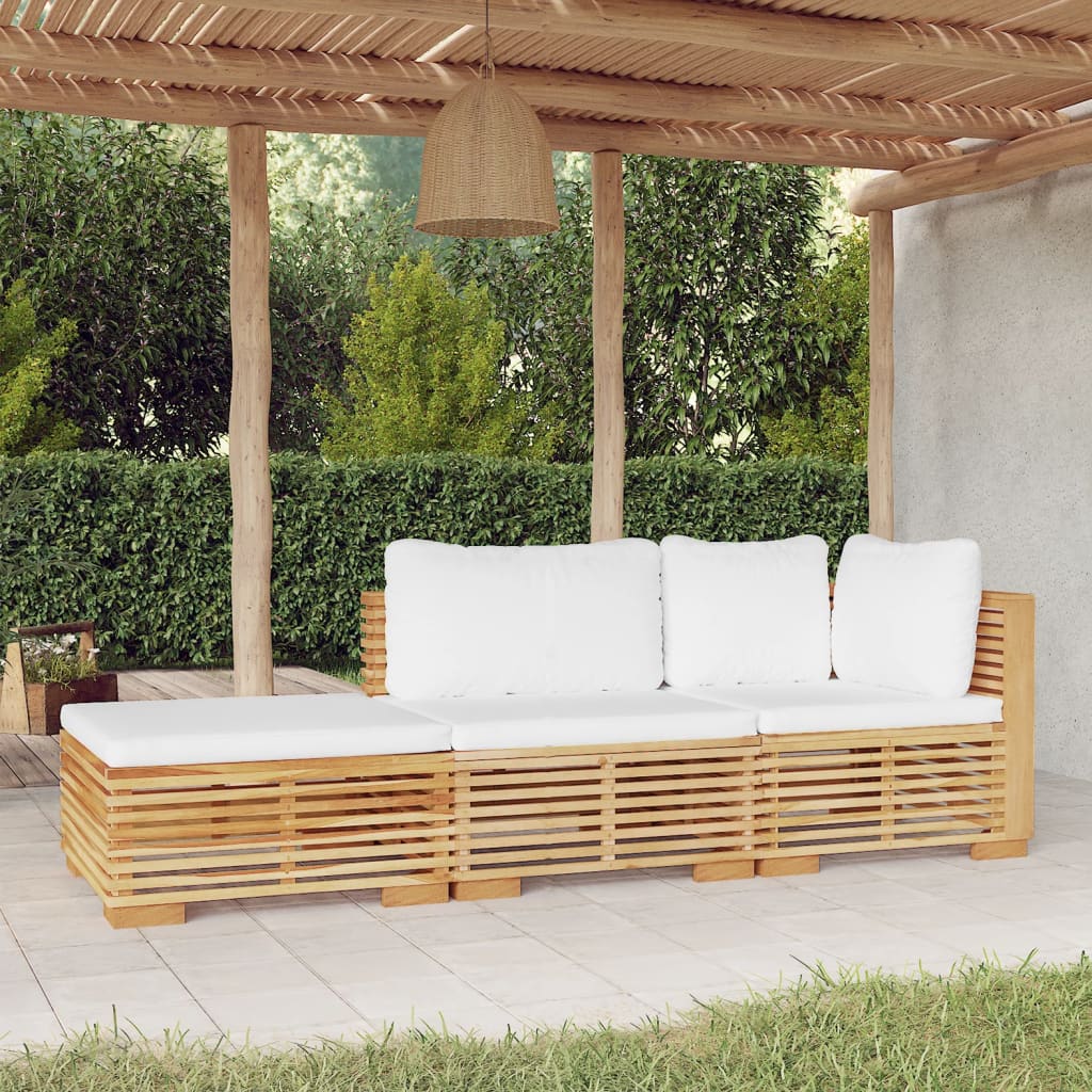 Salon de jardin 3 pcs avec coussins Bois de teck solide