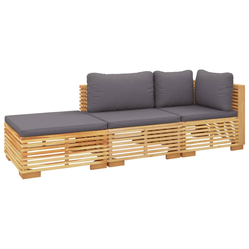 Salon de jardin 3 pcs avec coussins Bois de teck solide