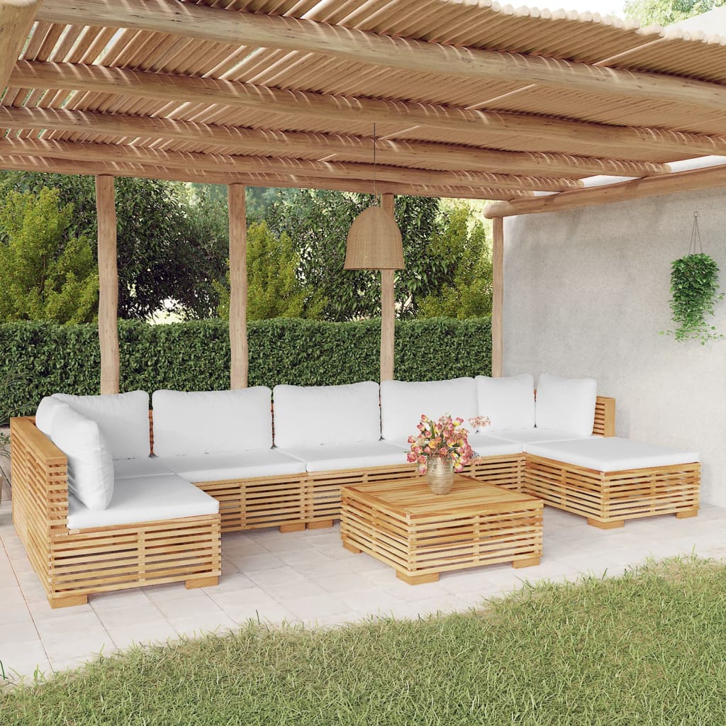 Salon de jardin 8 pcs avec coussins Bois de teck solide