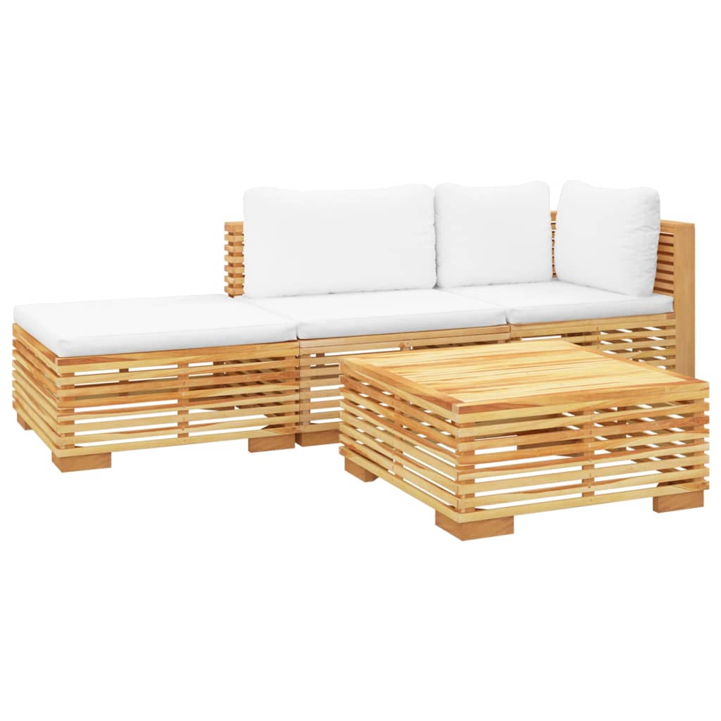 Salon de jardin 4 pcs avec coussins Bois de teck solide