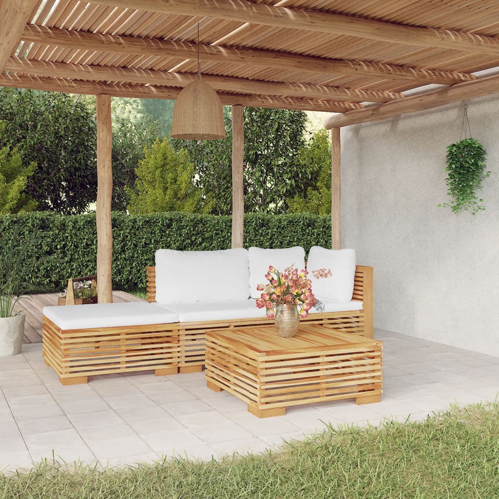 Salon de jardin 4 pcs avec coussins Bois de teck solide