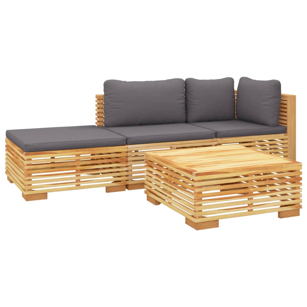 Salon de jardin 4 pcs avec coussins Bois de teck solide