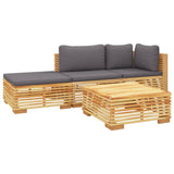 Salon de jardin 4 pcs avec coussins Bois de teck solide