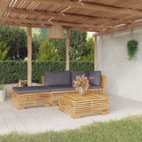 Salon de jardin 4 pcs avec coussins Bois de teck solide