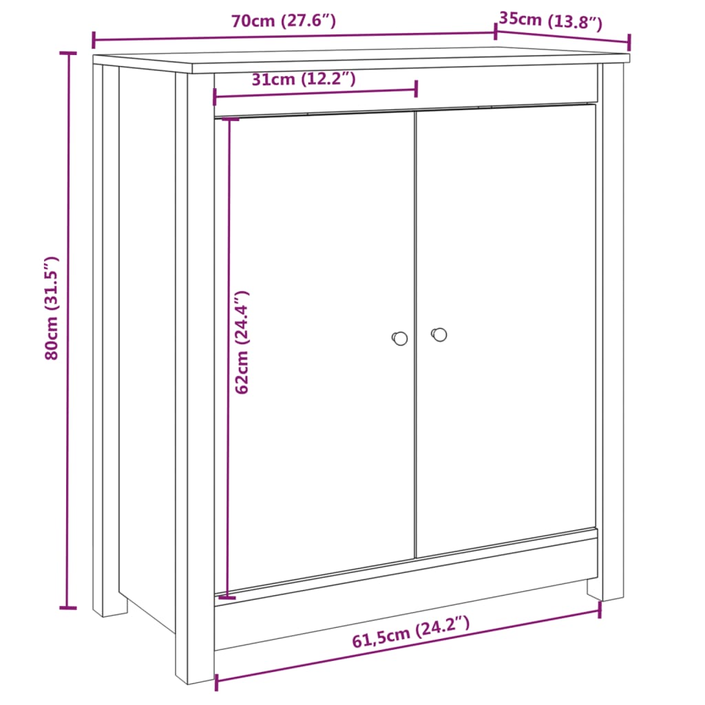 Buffet blanc 70x35x80 cm bois massif de pin