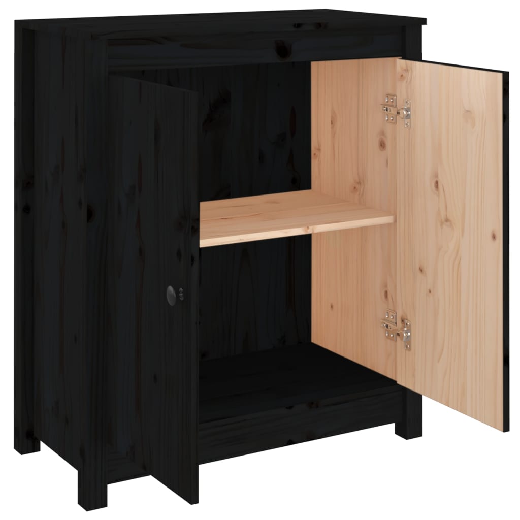 Buffet noir 70x35x80 cm bois massif de pin