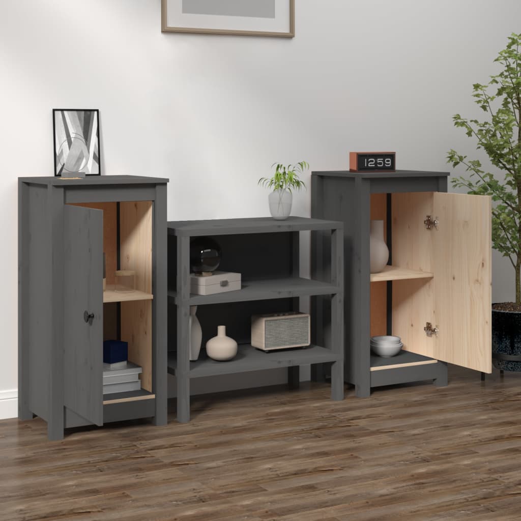 Buffets 2 pcs gris 39x35x80 cm bois massif de pin