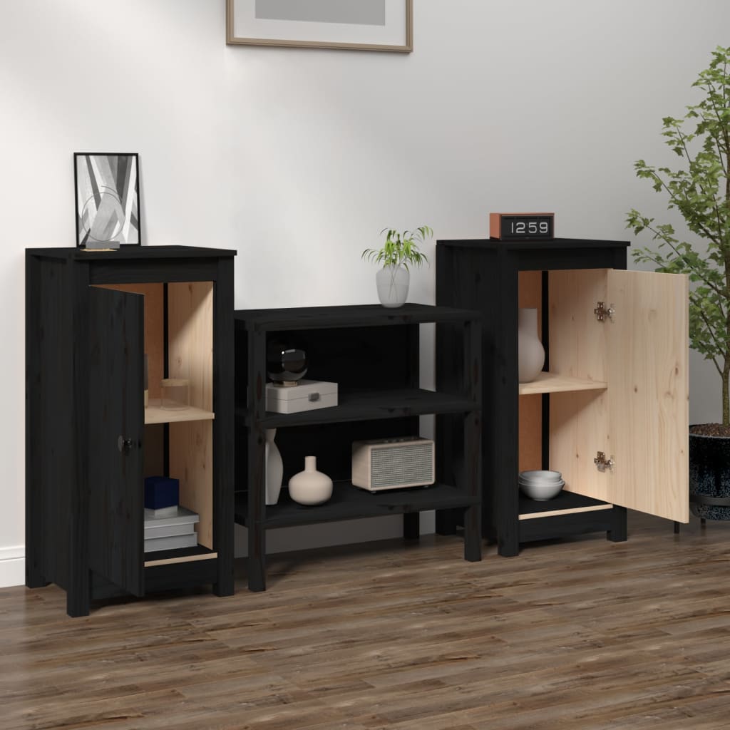 Buffets 2 pcs noir 39x35x80 cm bois massif de pin