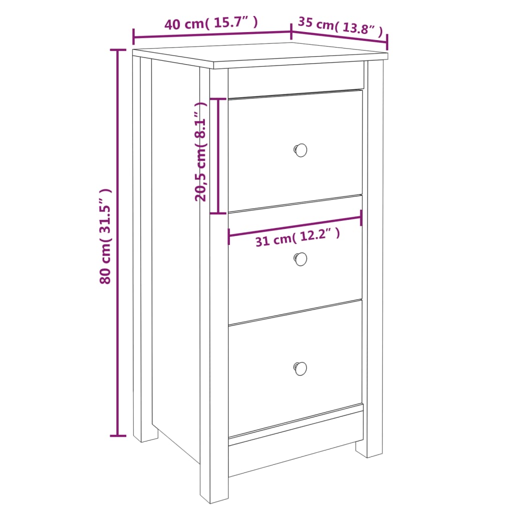 Grey Sideboard 40x35x80 cm Solid Pine Wood