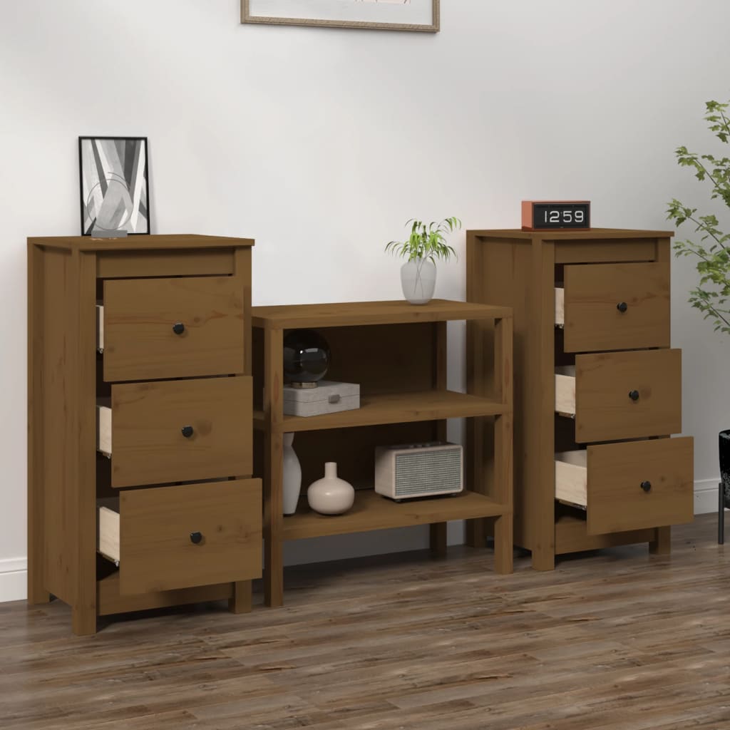 Buffets 2 pcs marron miel 40x35x80 cm bois massif de pin