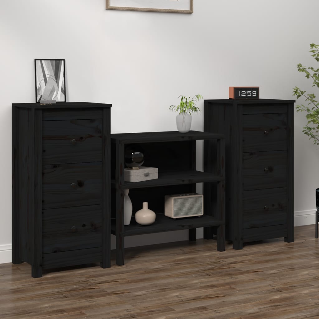 Buffets 2 pcs noir 40x35x80 cm bois massif de pin