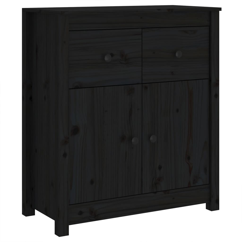 Buffet noir 70x35x80 cm bois massif de pin