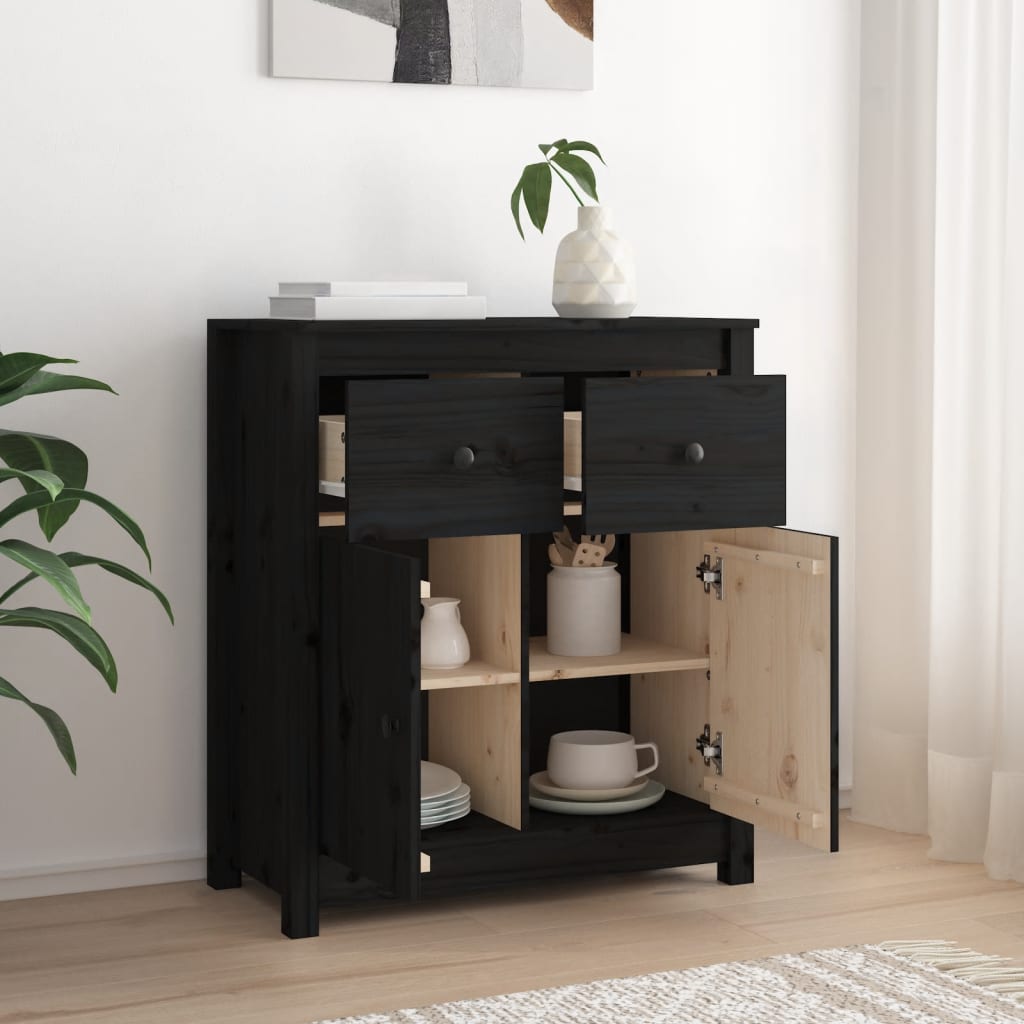 Buffet noir 70x35x80 cm bois massif de pin