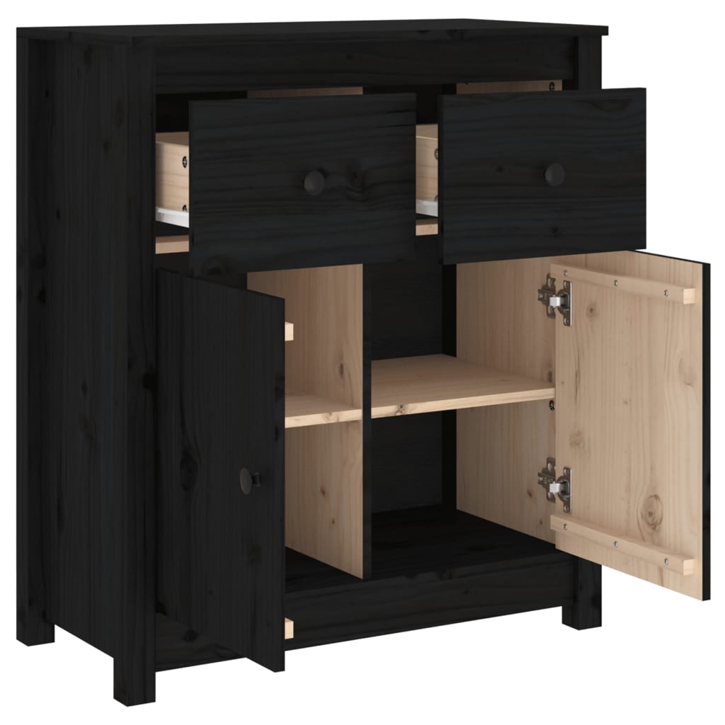 Buffet noir 70x35x80 cm bois massif de pin