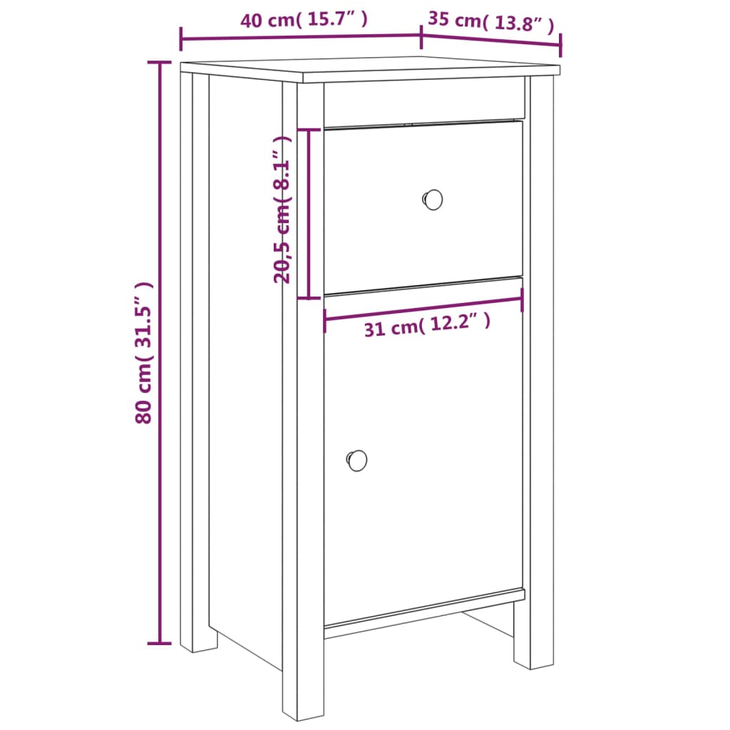 Buffet blanc 40x35x80 cm bois massif de pin