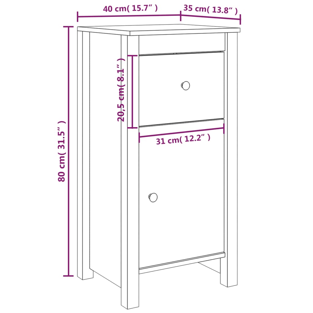 Buffets 2 pcs blanc 40x35x80 cm bois massif de pin