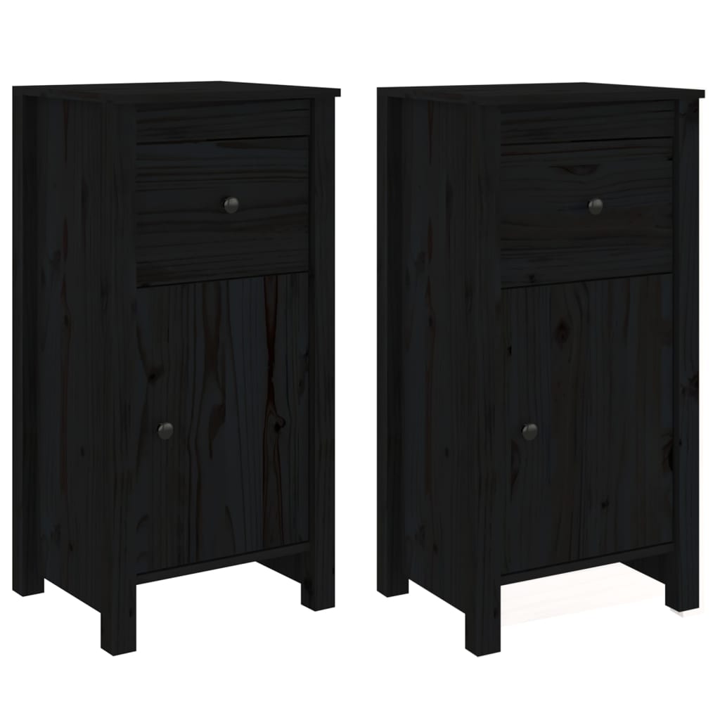 Buffets 2 pcs Noir 40x35x80 cm Bois massif de pin