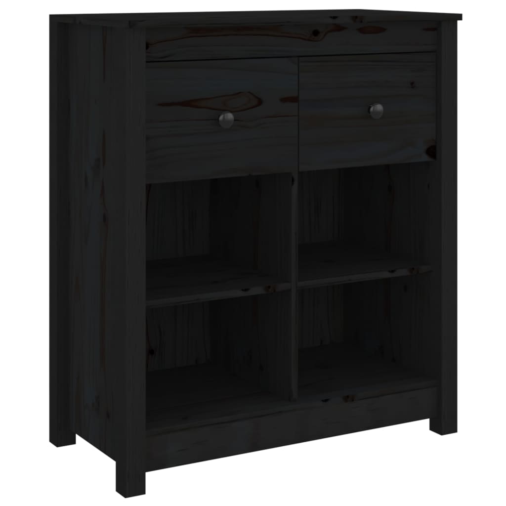 Black Sideboard 70x35x80 cm Solid Pine Wood