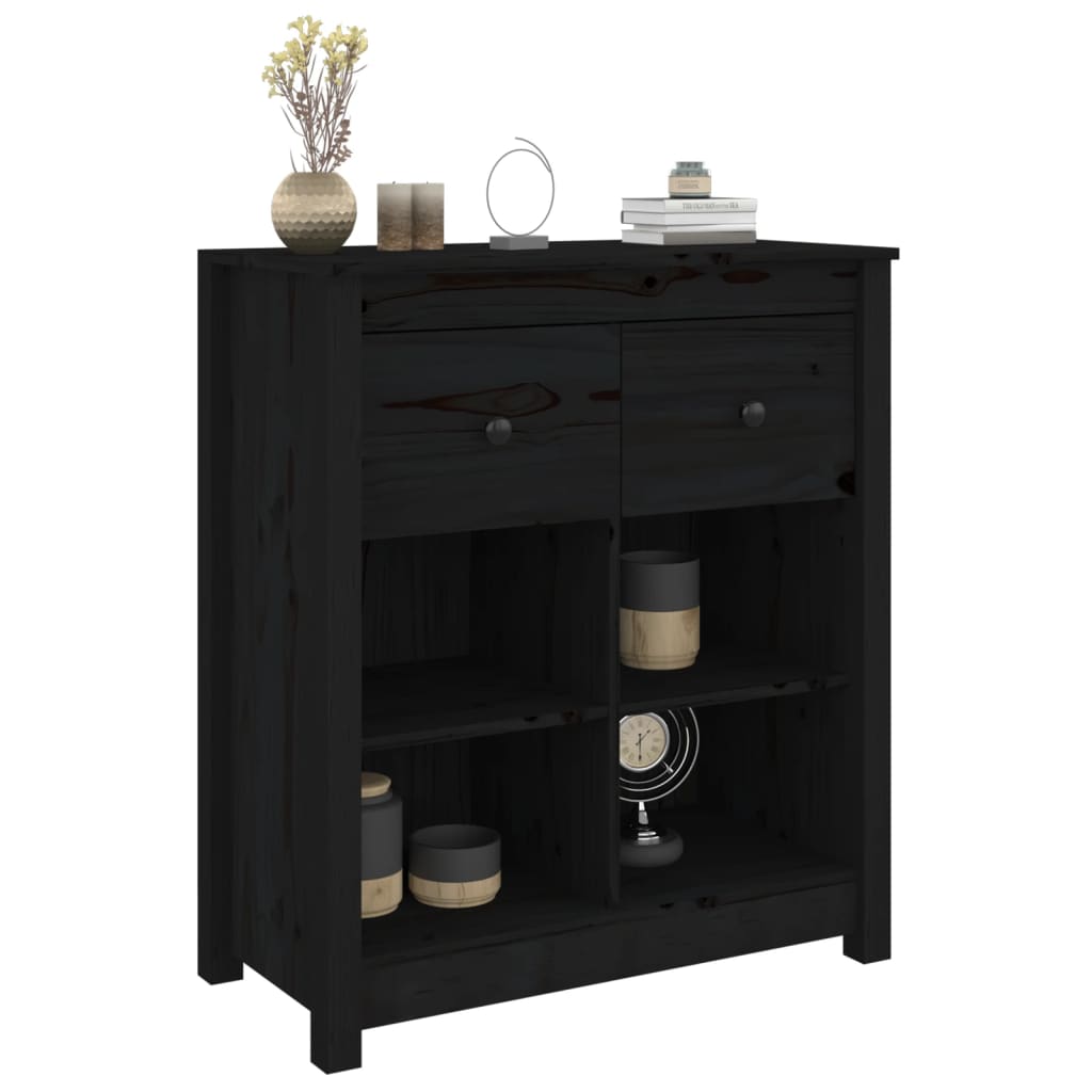 Black Sideboard 70x35x80 cm Solid Pine Wood