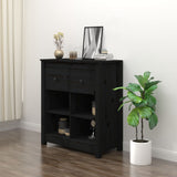 Black Sideboard 70x35x80 cm Solid Pine Wood