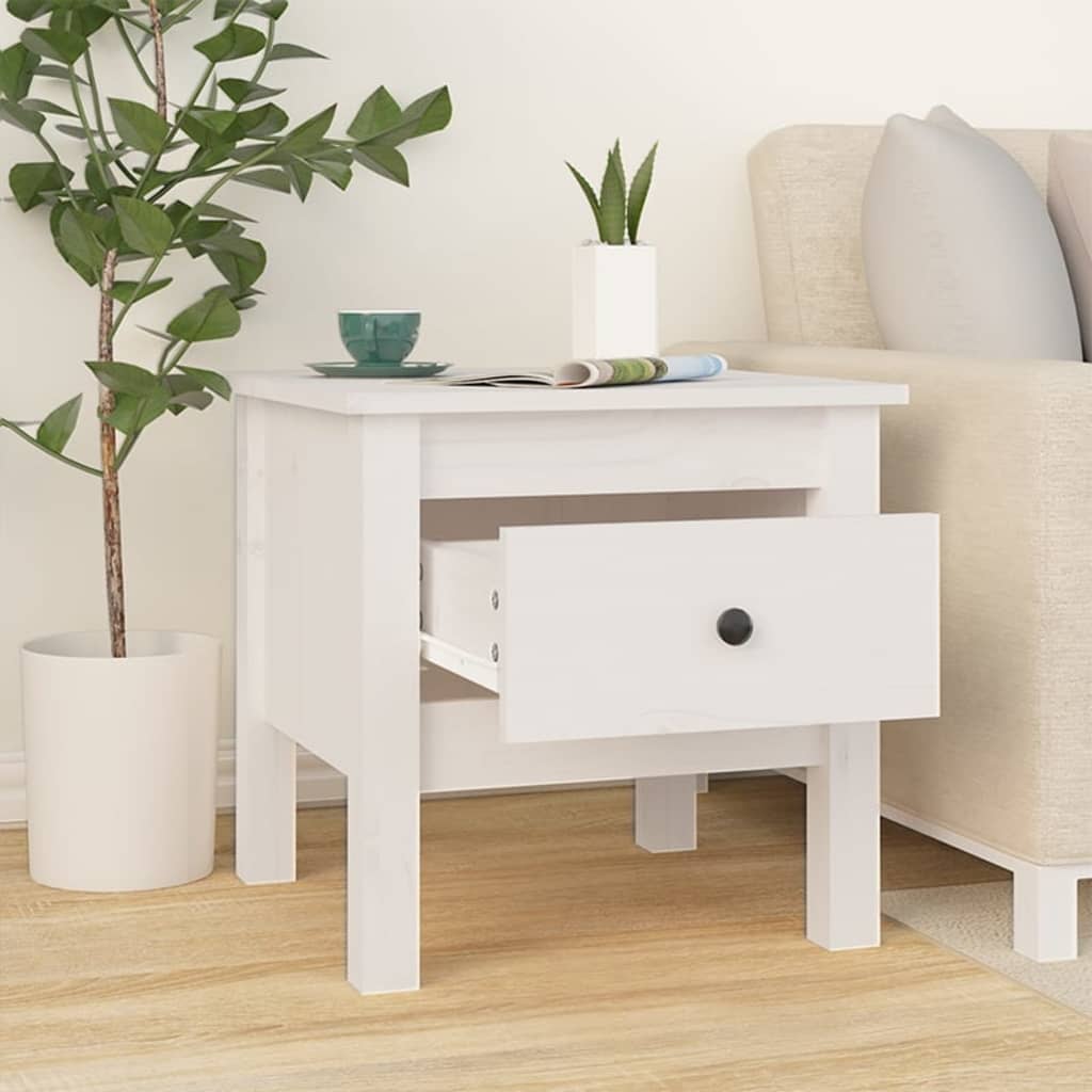 Table d'appoint Blanc 40x40x39 cm Bois massif de pin