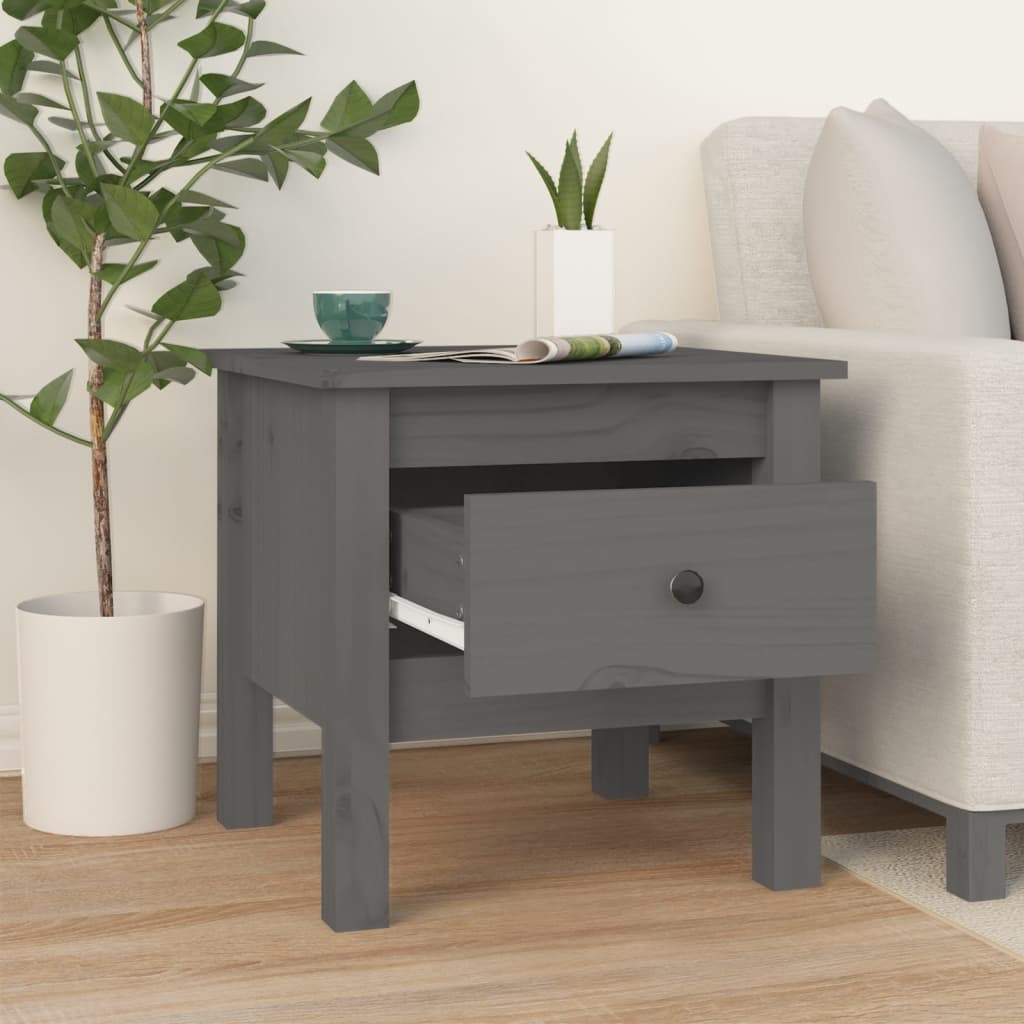 Side tables 2 pcs Grey 40x40x39 cm Solid pine wood