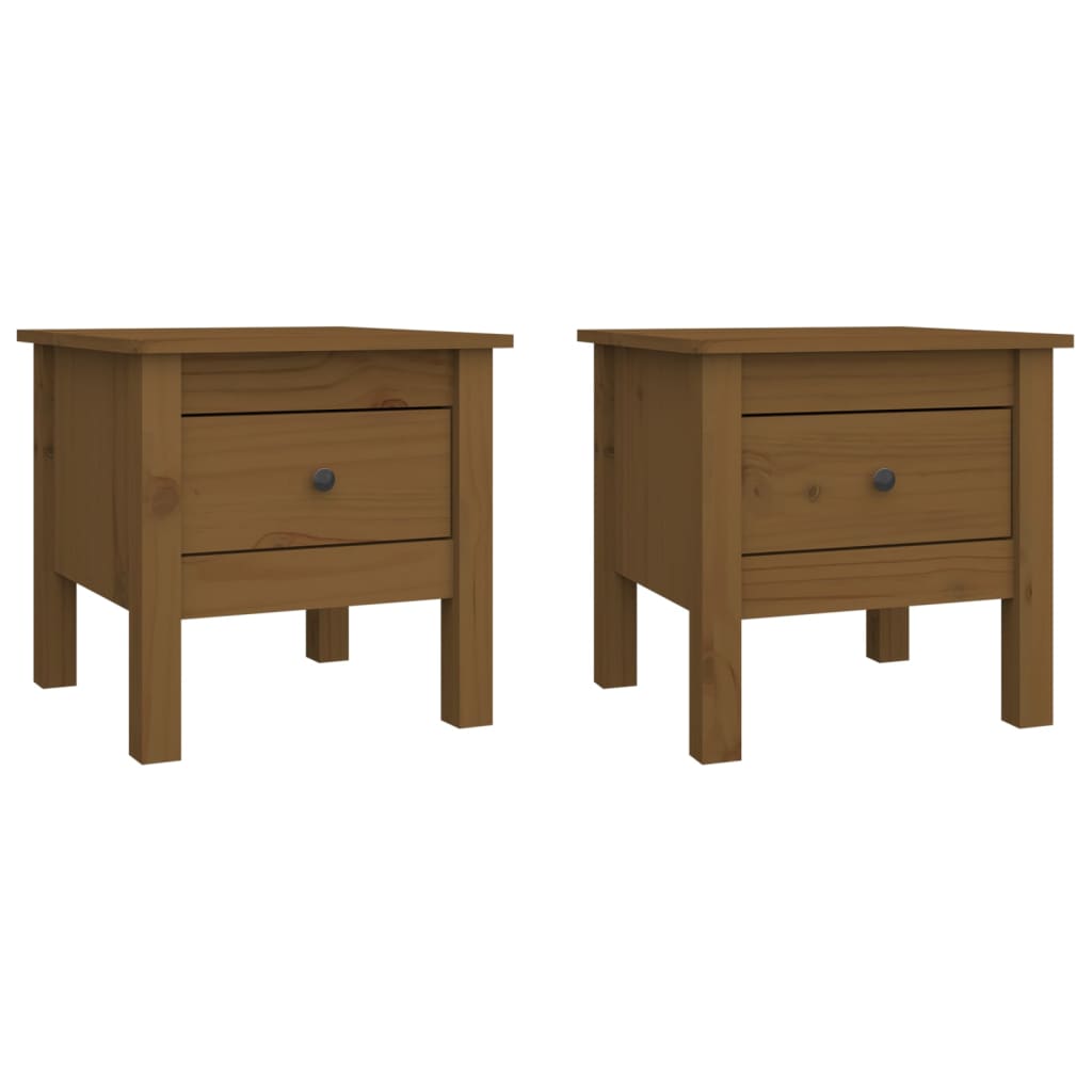 Side tables 2pcs Honey brown 40x40x39cm Solid pine wood