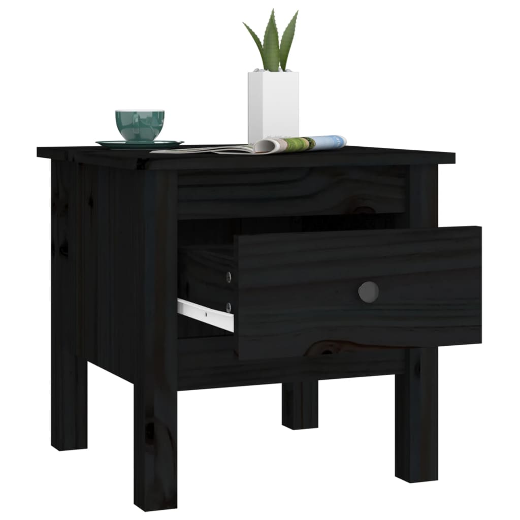 Table d'appoint Noir 40x40x39 cm Bois massif de pin