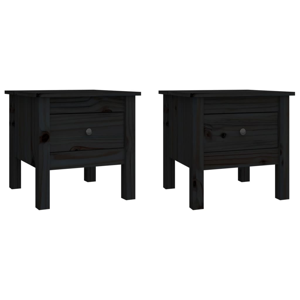 Side tables 2 pcs Black 40x40x39 cm Solid pine wood