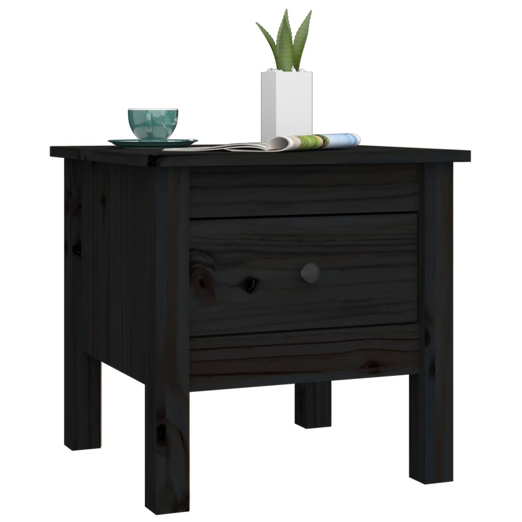 Side tables 2 pcs Black 40x40x39 cm Solid pine wood