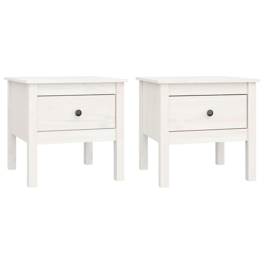 Tables d'appoint 2 pcs Blanc 50x50x49 cm Bois massif de pin