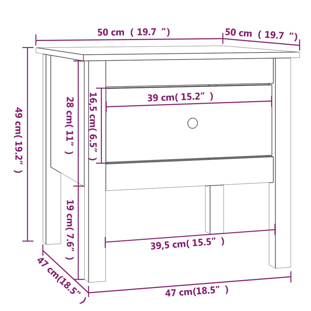 Side table Grey 50x50x49 cm Solid pine wood