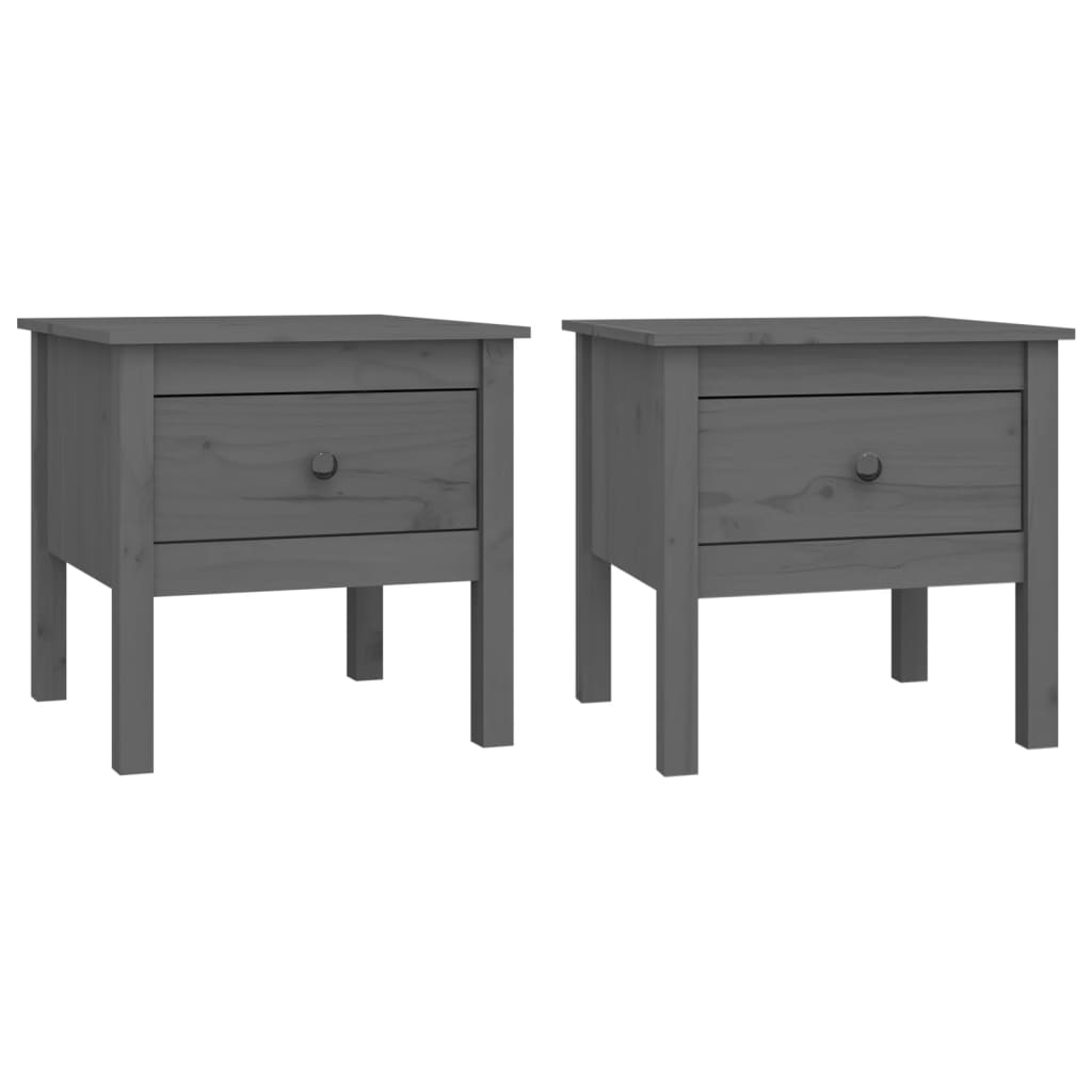 Side tables 2 pcs Grey 50x50x49 cm Solid pine wood