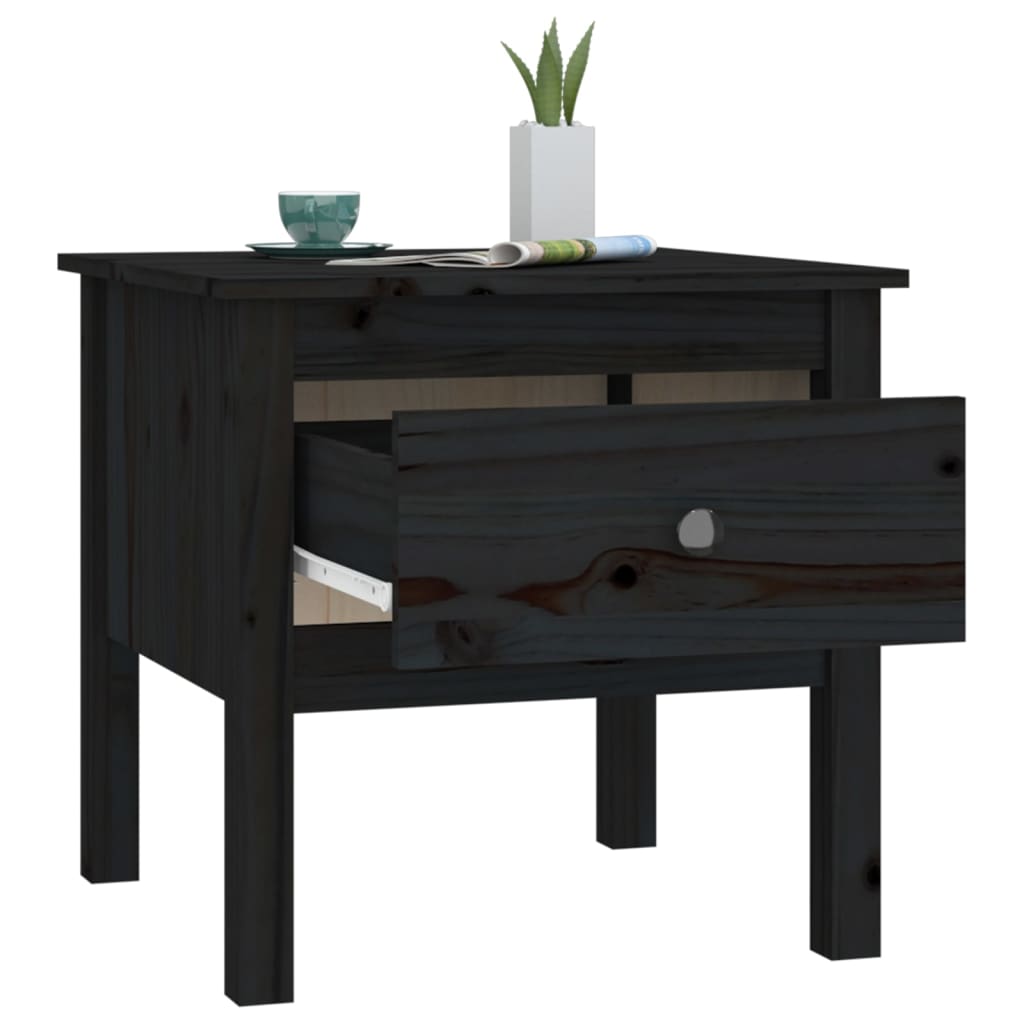 Table d'appoint Noir 50x50x49 cm Bois massif de pin