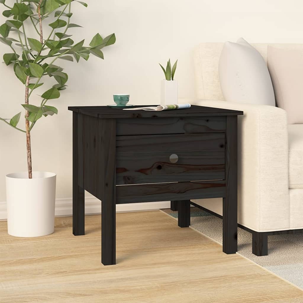 Side table Black 50x50x49 cm Solid pine wood