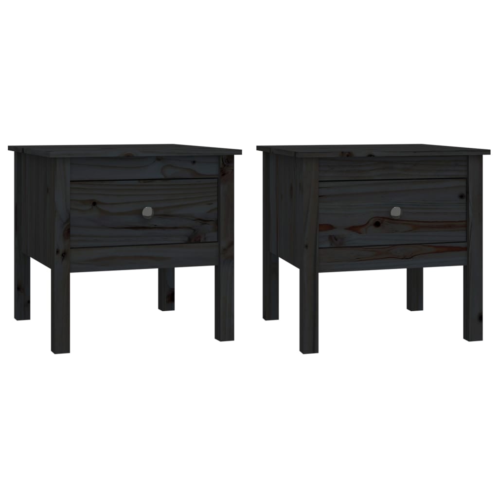 Side tables 2 pcs Black 50x50x49 cm Solid pine wood