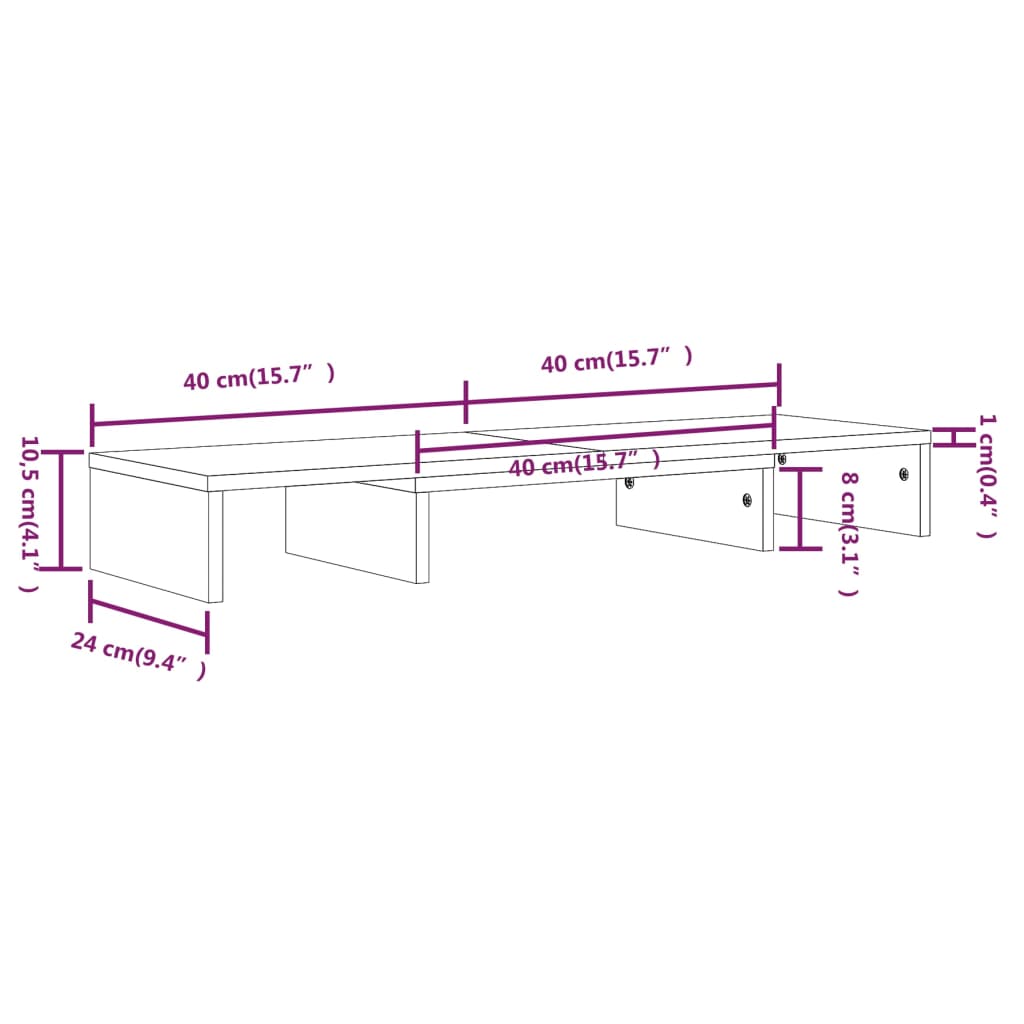 Support de moniteur Blanc 80x24x10,5 cm Bois de pin solide