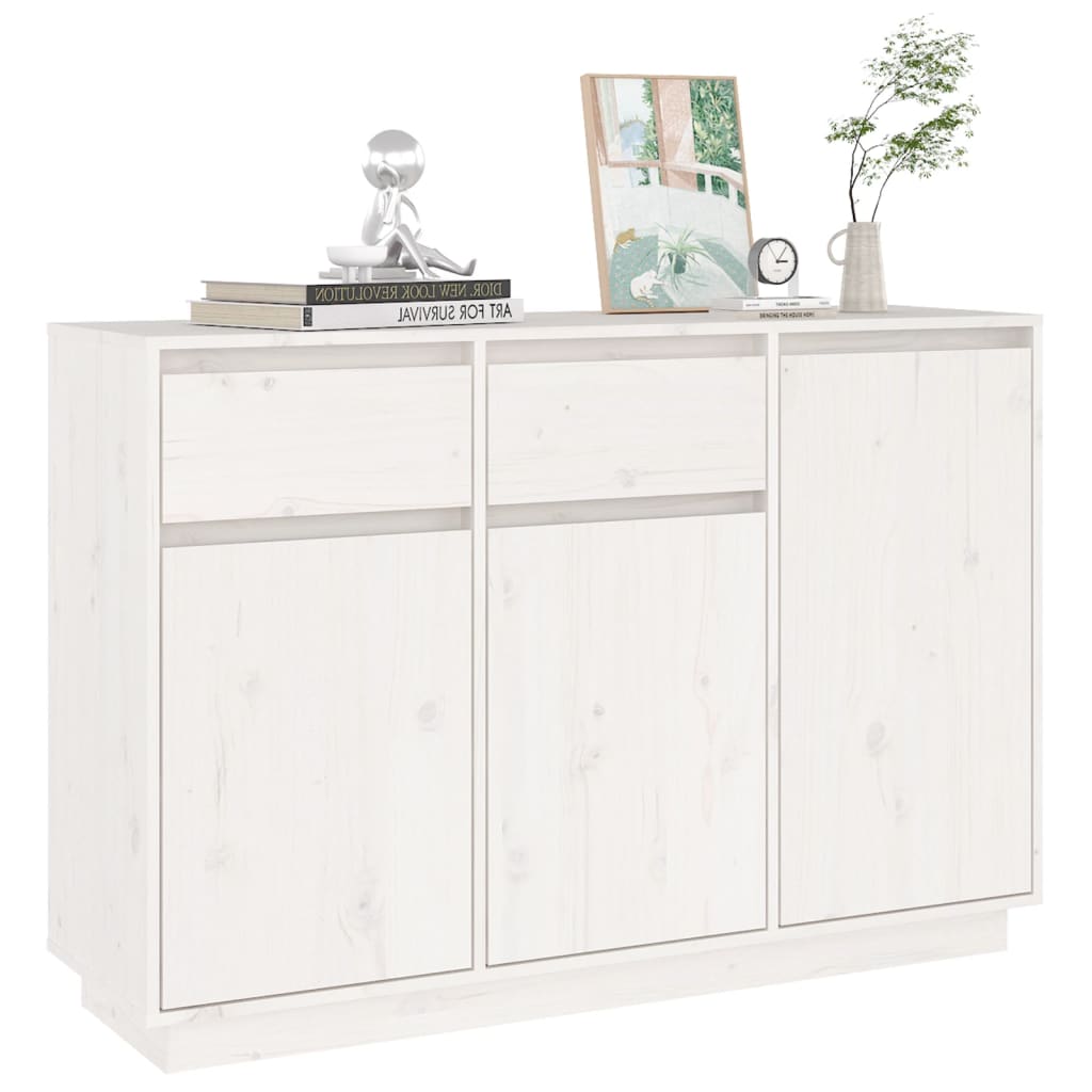 Buffet blanc 110x34x75 cm bois massif de pin