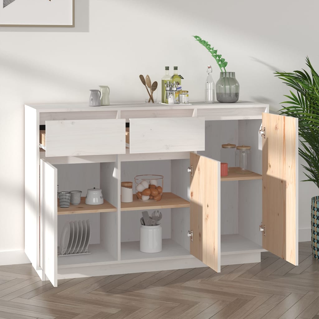 Buffet blanc 110x34x75 cm bois massif de pin