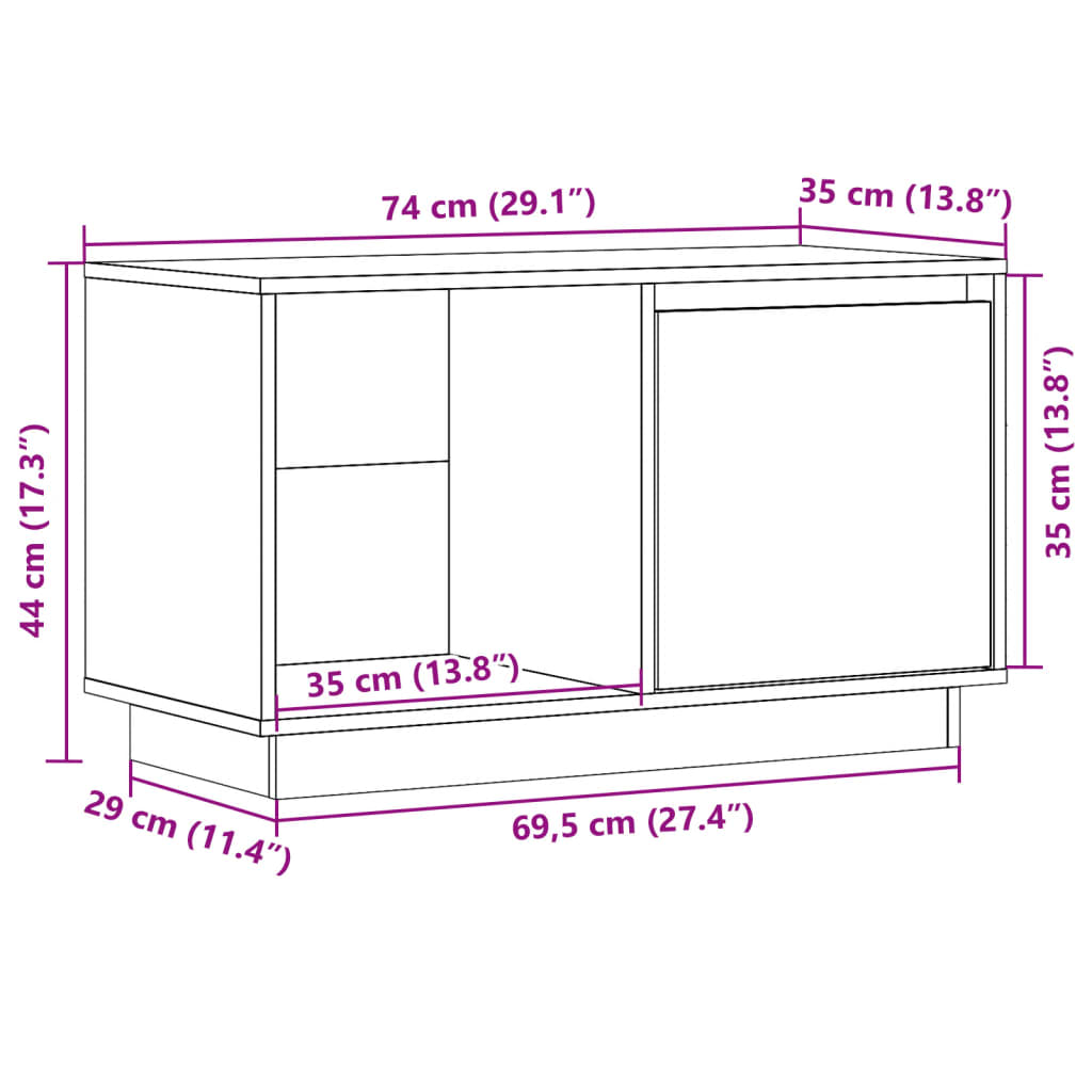 TV cabinet 74x35x44 cm Solid pine wood