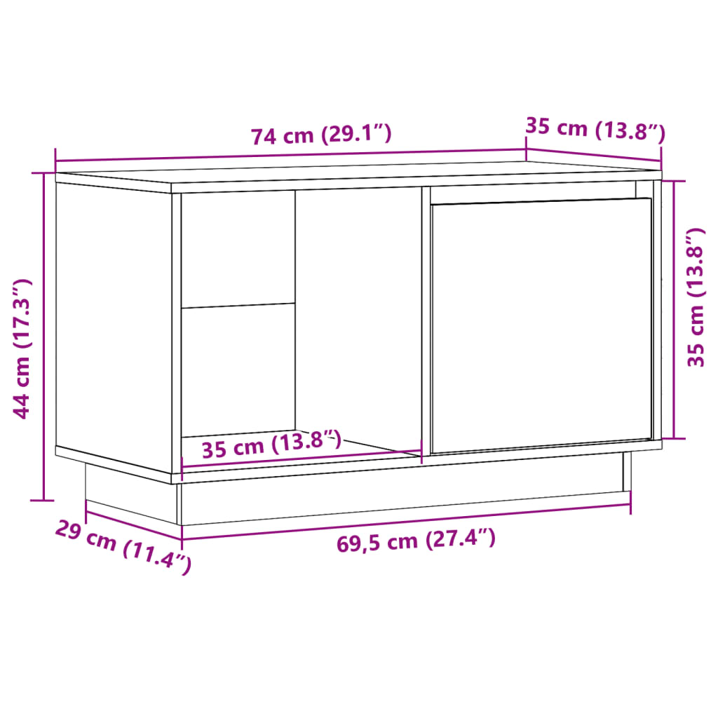 Meuble TV Blanc 74x35x44 cm Bois de pin massif