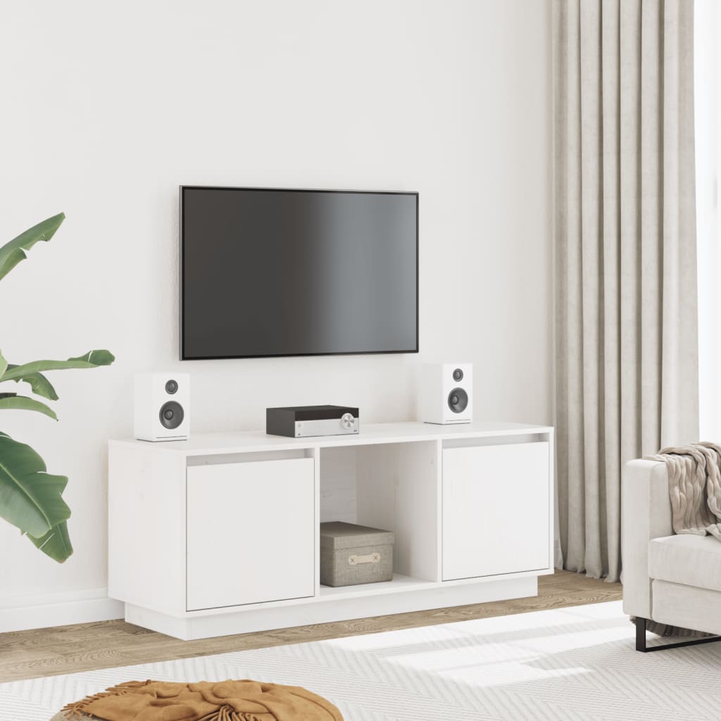 White TV cabinet 110.5x35x44 cm Solid pine wood