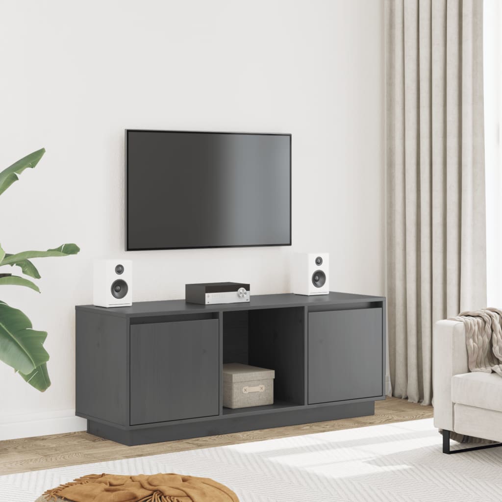 Meuble TV Gris 110,5x35x44 cm Bois de pin massif