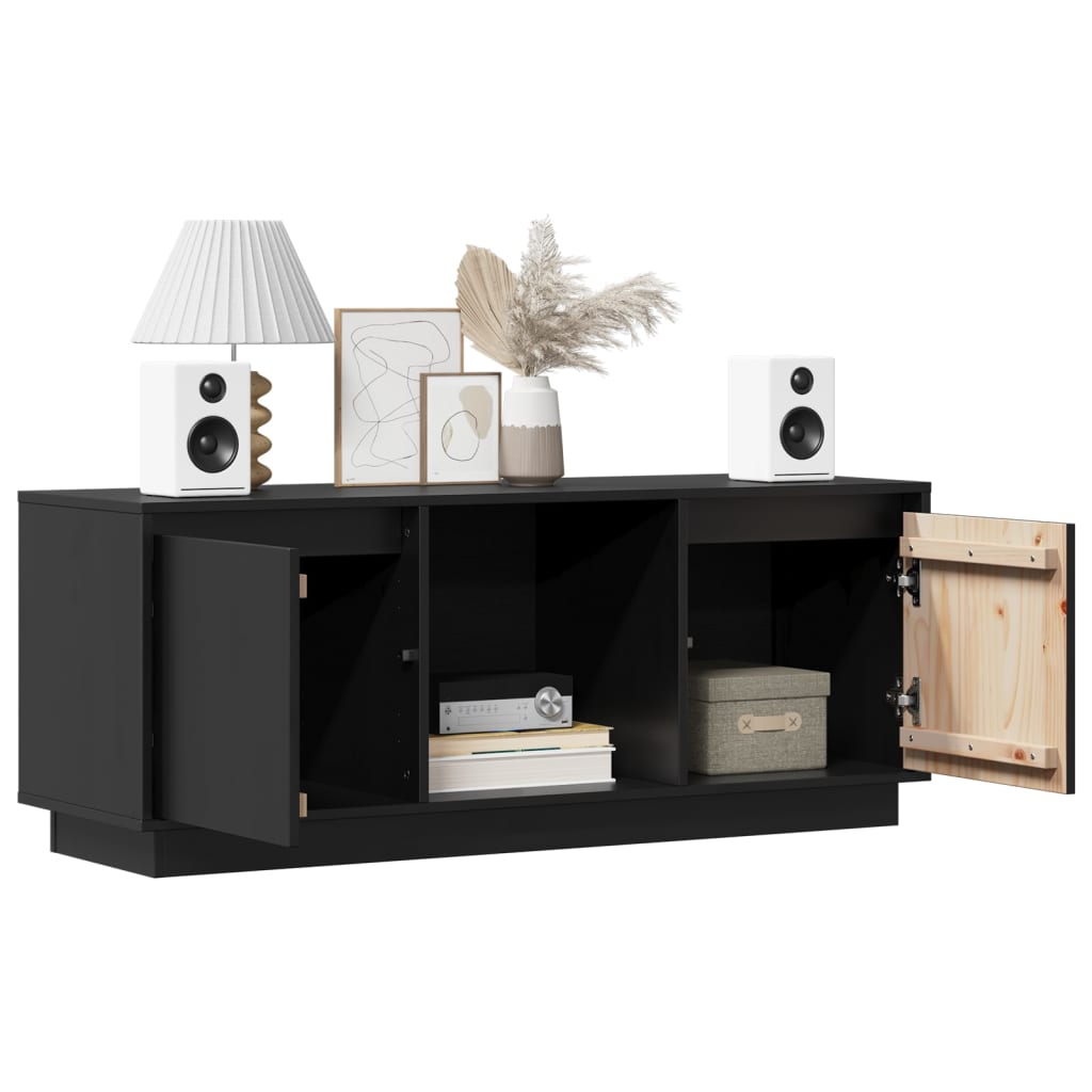 Meuble TV Noir 110,5x35x44 cm Bois de pin massif